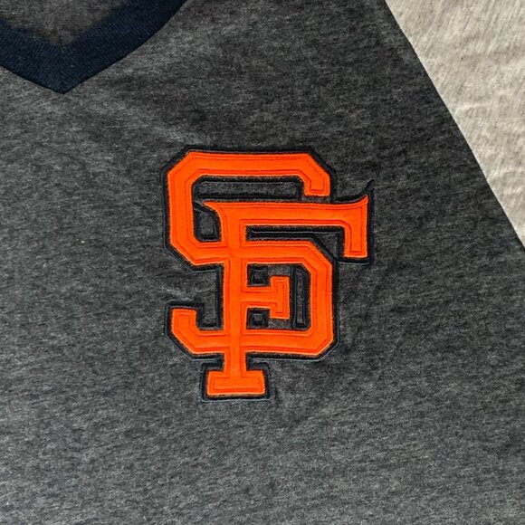San Francisco Giants MLB Black Gray Mitchell & Ness Raglan Short Sleeve Shirt Ne - Picture 2 of 6